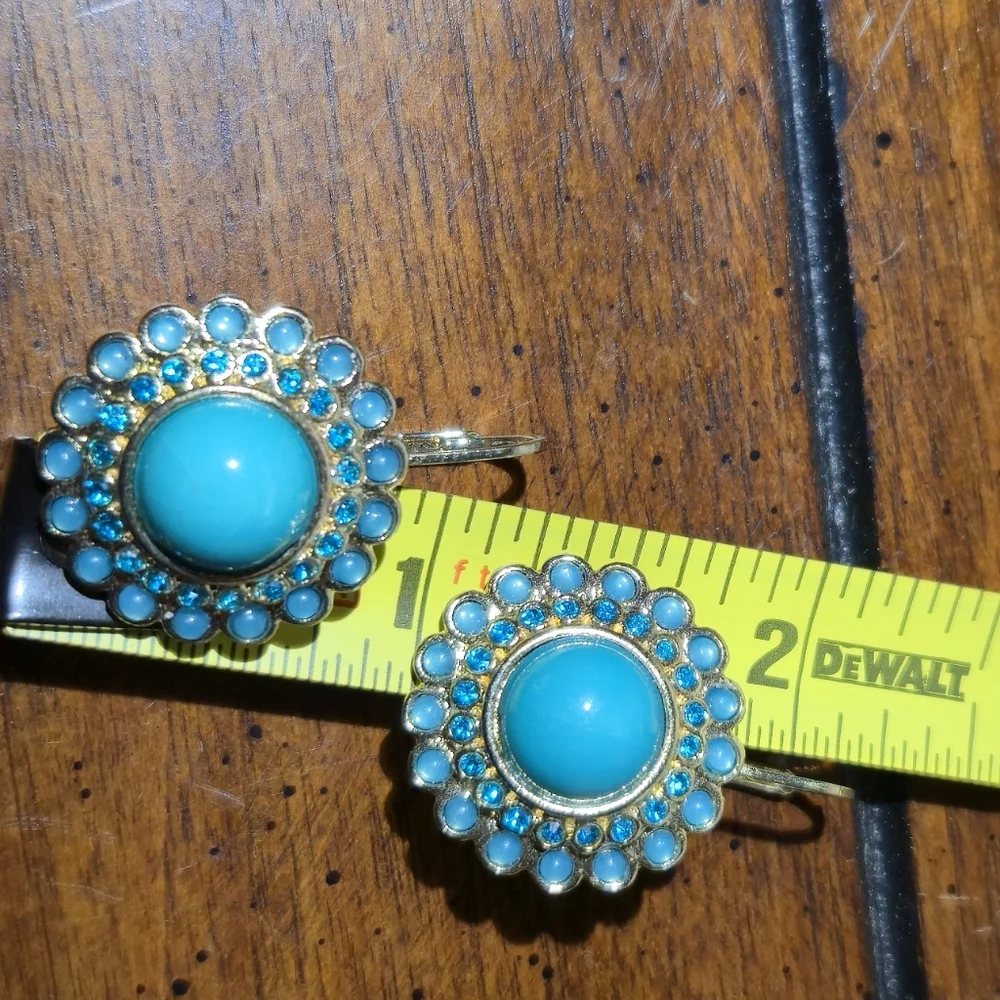Banana Republic Gold And Turquoise Blue Drop Earrings - Picture 6 of 11